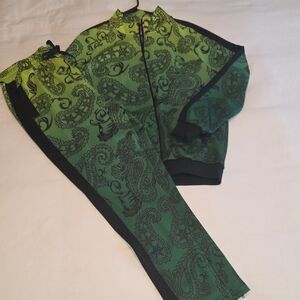 Mens Green Paisley Fashion Tracksuit Set, Large